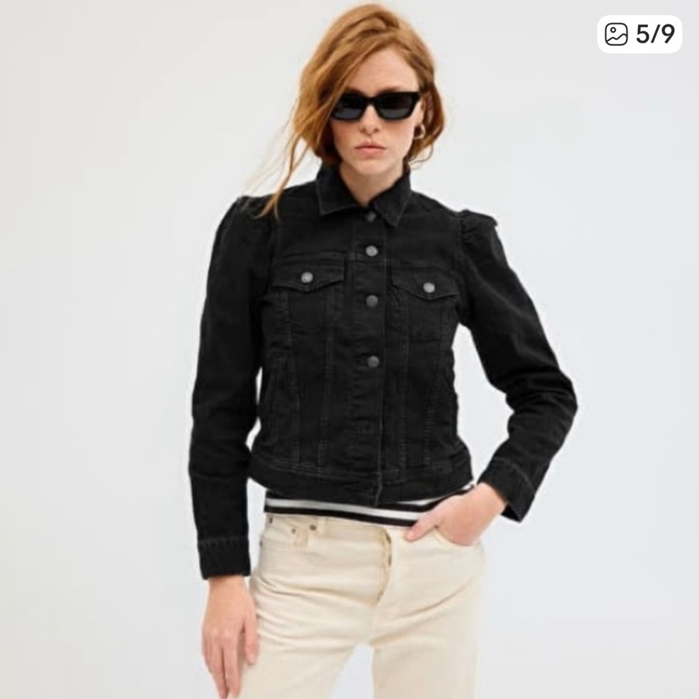 Gap black denim jacket with puff sleeves